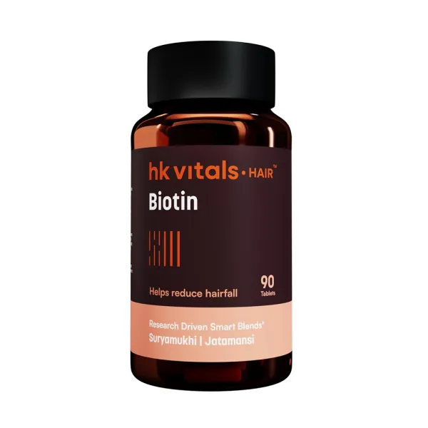 hk vitals Biotin (90 Tablets) | Supplement for Hair Growth, Strong Hair and Glowing Skin, Fights Nail Brittleness