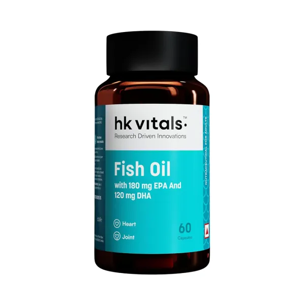 hk vitals Fish Oil For Men And Women (60 Capsules) | 1000mg Omega 3 with 180mg EPA & 120mg DHA | For Brain, Heart, Eyes, and Joints Health