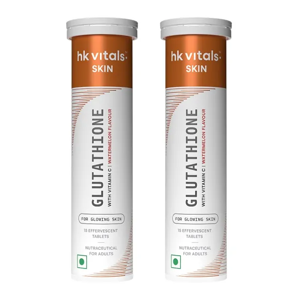 hk vitals Glutathione - 15 Effervescent Tablets | L-Glutathione Tablets with Vitamin C & E, for Skin Glow & Hydration, No Added Sugar, Watermelon Flavour (Pack of 2)