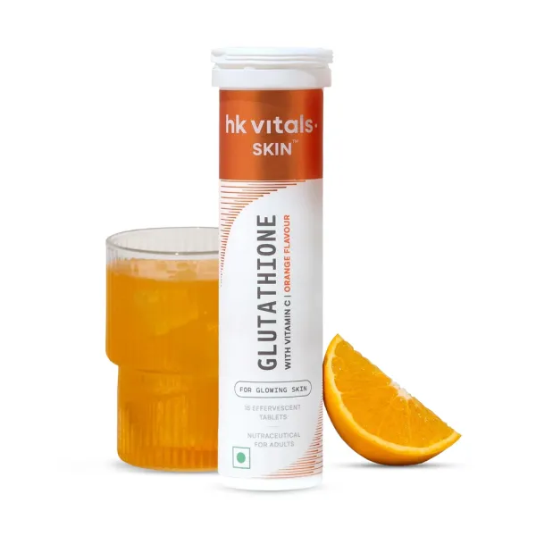 hk vitals Glutathione (Orange, 15 Effervescent Tablets) | L-Glutathione Tablets with Vitamin C & E | For Skin Glow & Hydration
