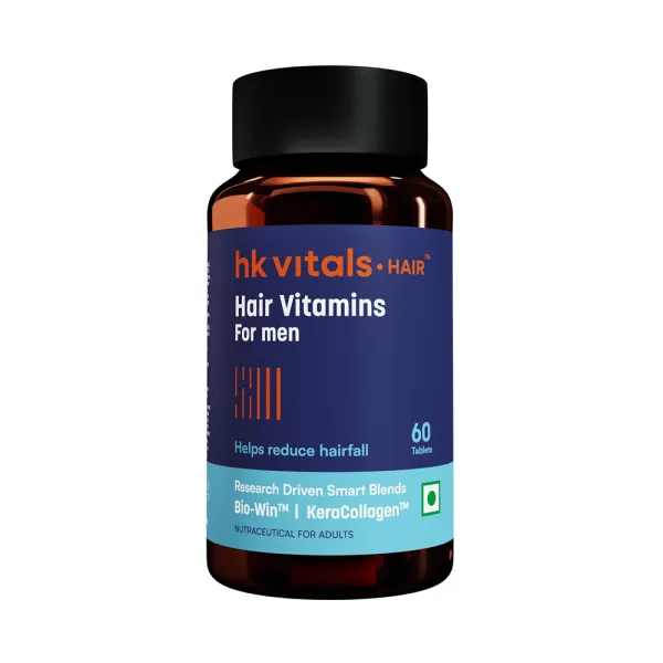 hk vitals Hair Vitamin for men (60 Tablets) | Omega & Biotin, Supports Keratin Synthesis & Helps Reduce Hair Fall