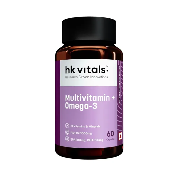 hk vitals Multivitamin with Omega-3 Supplement (60 Capsules) | For Men and Women | 21 Vitamins & Minerals | 180mg EPA & 120mg DHA