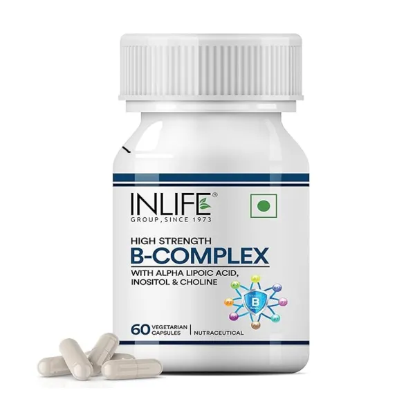 INLIFE B Complex Supplements B1, B2, B3, B5, B6, Biotin, with Vitamin B12, Folic Acid, Alpha Lipoic Acid, Inositol & Choline | | For Men Women - 60 Vegetarian Capsules