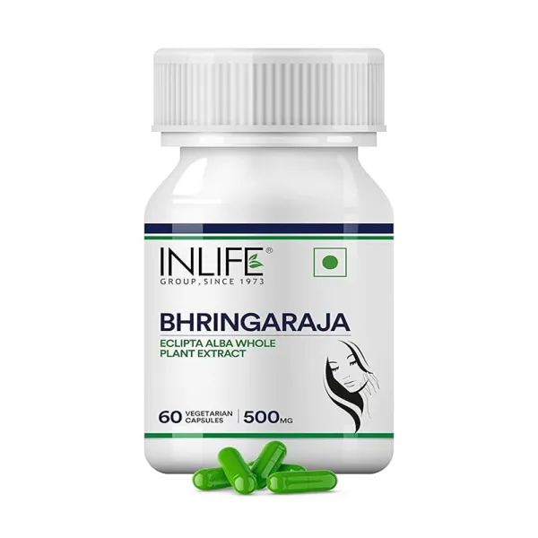 Inlife Bhringraj Capsules | Whole Plant Extract Supplement | Eclipta Alba | for Women & Men, 500mg - 60 Vegetarian Capsules (Pack of 1, 60)