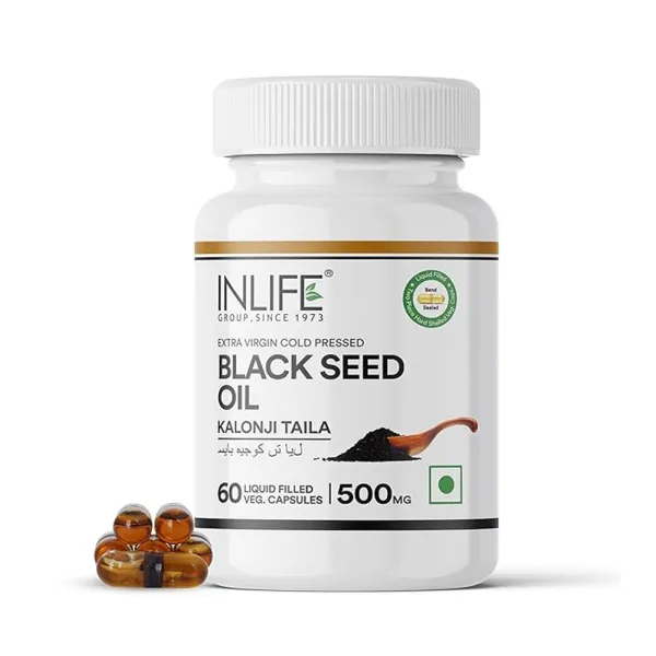 INLIFE Black Seed Oil, Extra Virgin Cold Pressed, 500 mg - 60 Vegetarian Capsule (Pack of 1)