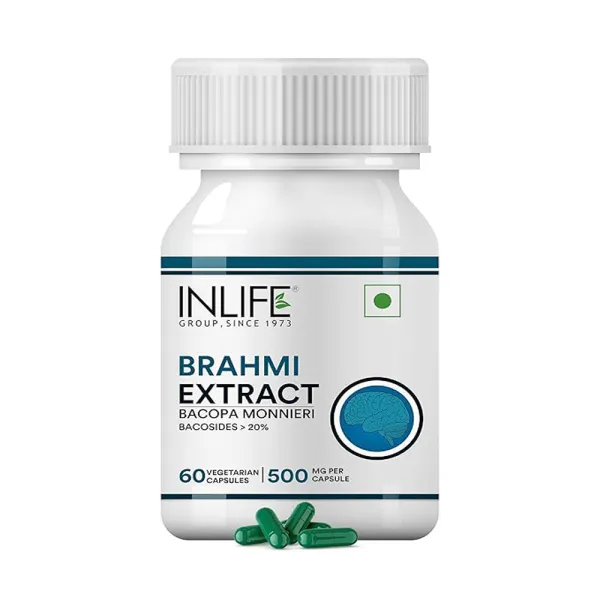Inlife Brahmi Capsules 500mg | Bacopa Monnieri Extract | Bacosides > 20% I Ayurvedic Herbal Supplement - 60 Vegetarian Capsules (Pack of 1)