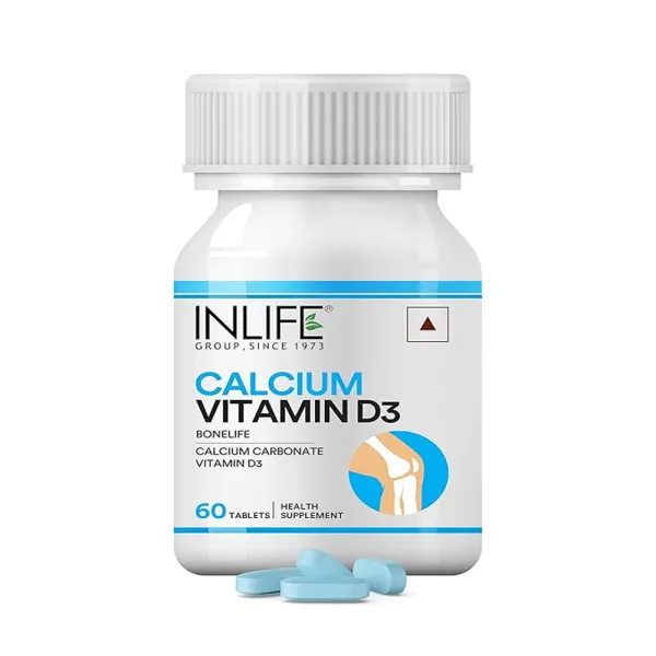 Inlife Calcium and Vitamin D3 Tablets for Men Women | Calcium Carbonate Supplement| 60 Tablets (Pack of 1)