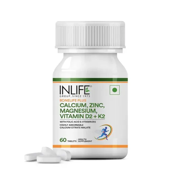 Inlife Calcium Magnesium Zinc Vitamin D B12 | With K2 & Folic Acid Supplement | For Both Women and Men - 120 Tablets (Pack of 1, 120)