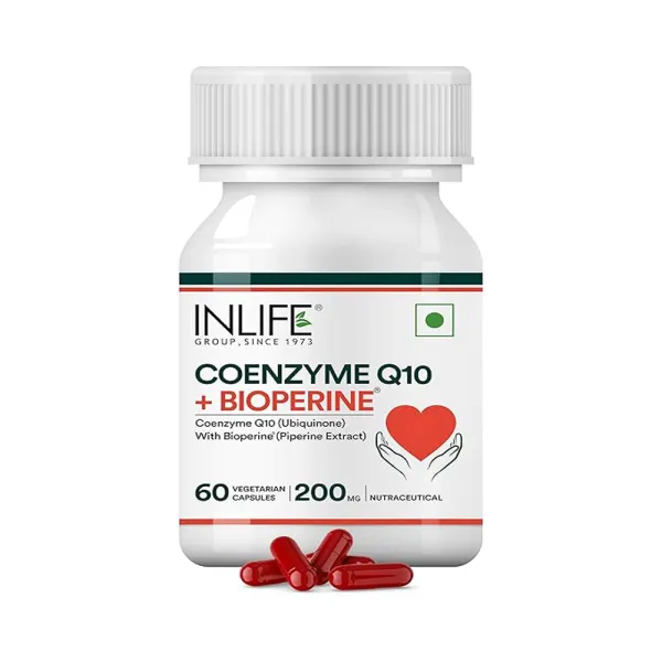 Inlife  Coenzyme Q10 (COQ10) -200mg with Bioperine 8mg Supplement| High Absorption| (Pack of 1) - 60 Vegetarian Capsules.