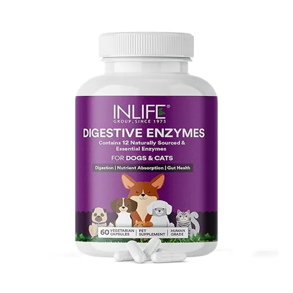 Inlife Digestive Enzymes for Dogs Cats and Pets | Contains 12 Naturally Sourced & Essential Enzymes