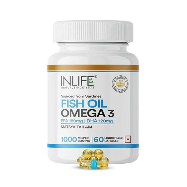 Inlife Fish Oil Capsules Omega 3 1000mg | 180mg EPA & 120mg DHA | - 60 Liquid Filled Capsules