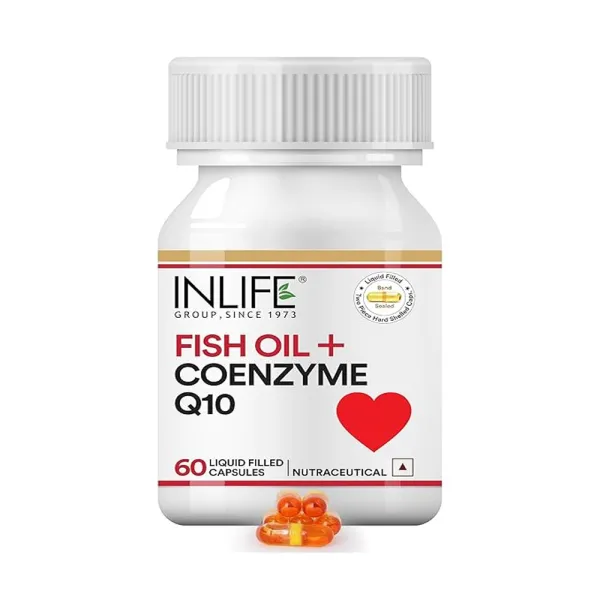 INLIFE Fish Oil Coenzyme Q10 Omega 3 Supplement - 60 Liquid Filled Capsules