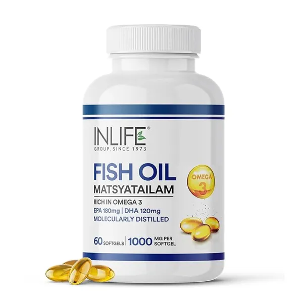 Inlife Fish Oil Matsyatailam Omega 3 Capsule 1000mg | Heart, Brain and Joint Health | Molecularly Distilled Highly Concentrated Supplement - 60 Softgels (60 Softgels)