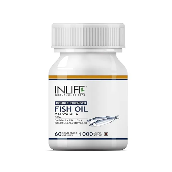Inlife Fish Oil Omega 3 Capsule 1000mg | Double Strength | For Men Women | EPA: DHA - 360:240-60 Liquid Filled Capsules