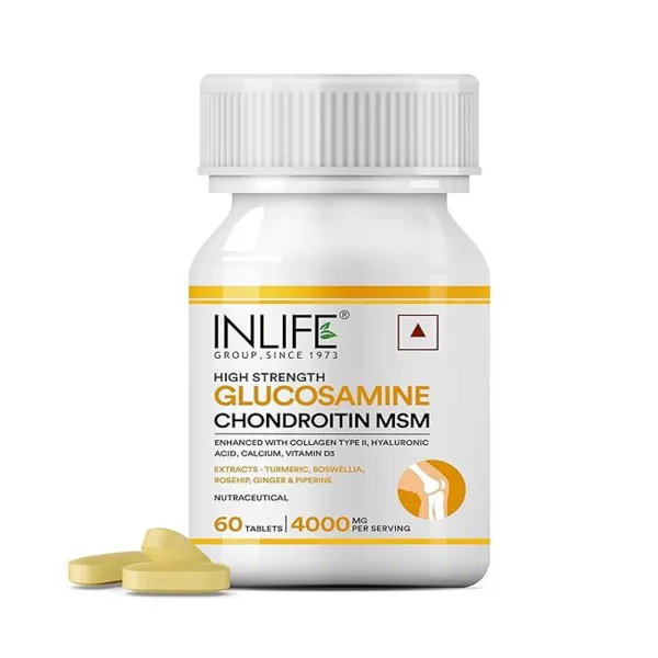 Inlife Glucosamine Tablets with Chondroitin MSM Collagen Type II, Hyaluronic Acid, Vitamin D3 | Enriched with Boswellia, Rosehip, Curcumin |60 Tablets