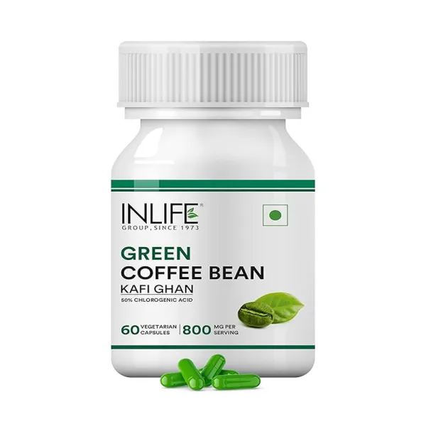 Inlife Green Coffee Beans Extract Capsules | With 50% Chlorogenic Acid | Ayurvedic Herbal Supplement - 800mg - 60 Vegetarian Capsules (Pack of 1, 60)
