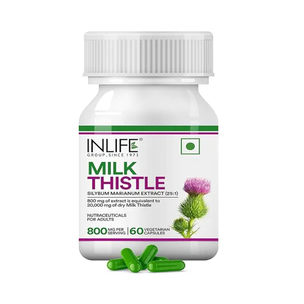 Inlife  Milk Thistle 800mg Per Serving | Liver Support Health Care Silymarin Supplement | Silybum Marianum Extract 25:1 | For Men and Women - 60 Vegetarian Capsules (Pack of 1, 60)