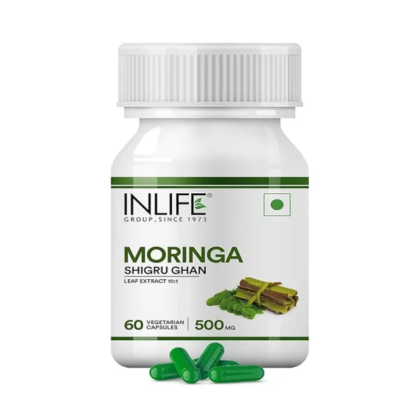 Inlife Moringa Capsules 500mg | Leaf Extract (10:1) Powder Supplement | Water Distillation Extraction | Quick Absorption than Tablet