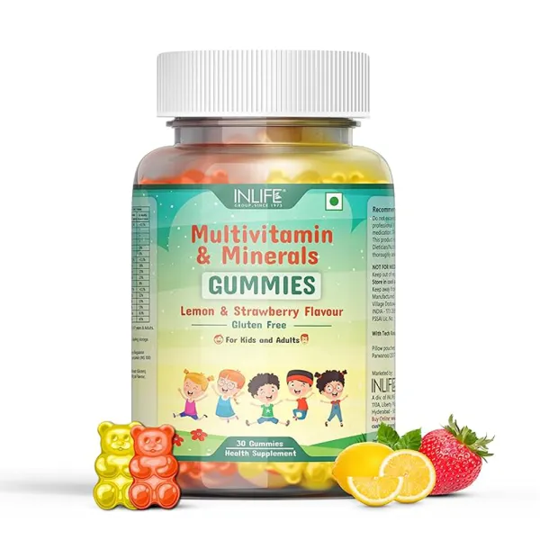 Inlife Multivitamin Gummies for Kids Teens Men & Women, Daily Gummy Bear Essential Vitamins & Minerals - 30 Lemon Strawberry Gummies (Kids)