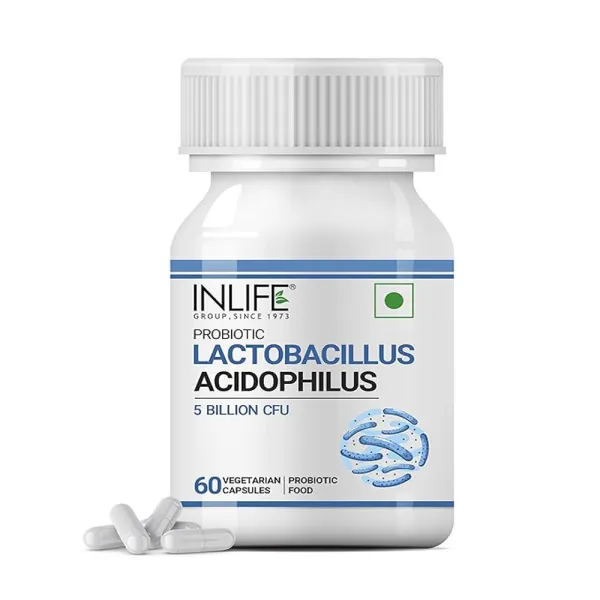 Inlife Probiotic Lactobacillus Acidophilus 5 billion CFU | For Both Men and Women – 60 Veg Capsules (Pack of 1, 60)