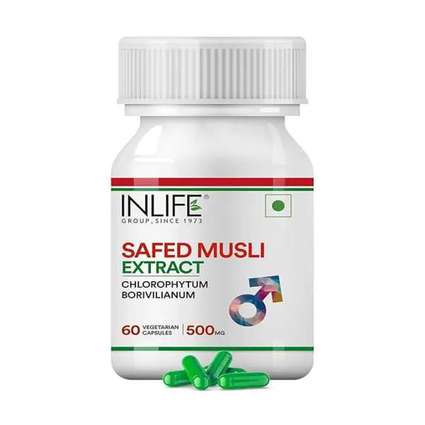 Inlife Safed Musli Extract Capsules 500mg | Quicker Absorption than Tablets - 60 Vegetarian Capsules