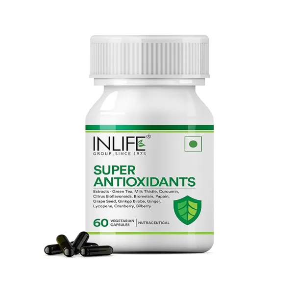 Inlife Super Antioxidant Supplement Lycopene, Green Tea, Milk Thistle, Curcumin, Grape Seed, Ginkgo Biloba, Ginger, Cranberry, Alpha Lipoic Acid, Lutein, Zeaxanthin - Pack of 60 Vegetarian Capsules