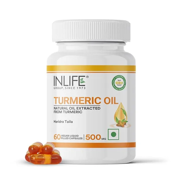 Inlife Turmeric Oil Capsules, Supplement for Men & Women, 500mg – 60 Liquid Filled Vegetarian Capsules (Pack of 1)
