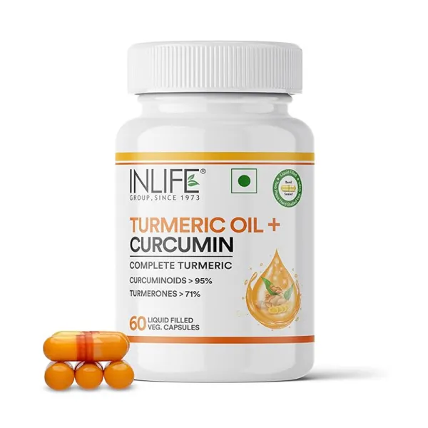 Inlife  Curcumin Capsules with Turmeric Oil | 71% Turmerones & 95% Curcuminoids | Supercritical CO₂ Extracted Oil Supplement | 60 Liquid Filled Vegetarian Capsules