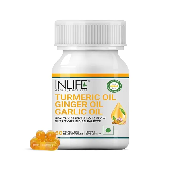 Inlife Turmeric Oil Ginger Oil Garlic Oil Capsule for Adults Men & Women Faster Absorption than extract– 60 Liquid Filled Vegetarian Capsules (Pack of 1)