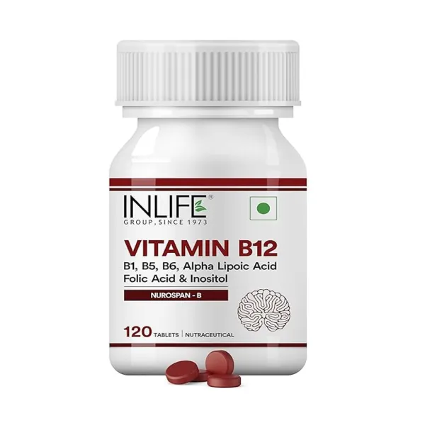 Inlife Vitamin B12 With Alpha Lipoic Acid, Folic Acid, Inositol, B1, B5 & B6 Supplements Tablet, for Men & Women - 120 Tablets (Vit B12, Pack of 1)