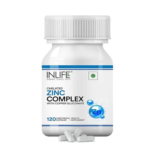 Inlife Zinc Picolinate Supplements with Copper Gluconate Complex for Men and Women - 120 Vegetarian Capsules (Pack of 1)