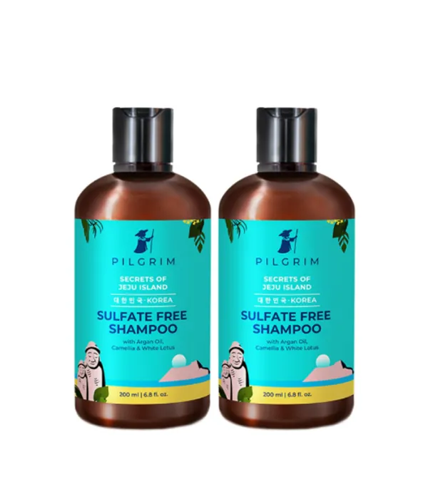 PILGRIM Korean Mild Sulphate Free Shampoo with Argan Oil Pack of 2 (200ml X 200ml) For Dry Frizzy Hair, Men and Women, No Sulphate No Paraben,All Hair type,Korean Beauty Secrets