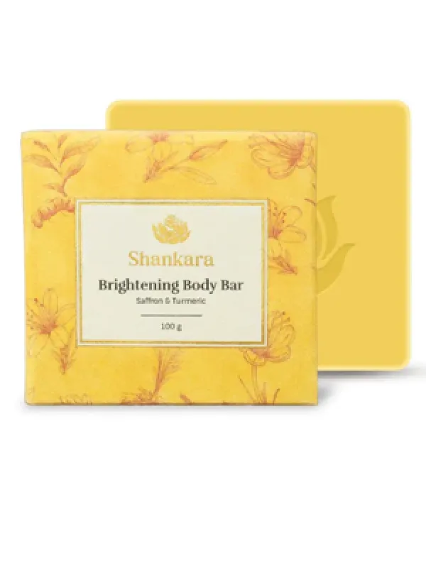 Shankara Brightening Body Bar – Saffron & Turmeric | pH-Balanced Bar Soap for Face and Body | Plant-Based, Cruelty-Free | Natural Bathing Bar with Manjishta and Aloe Vera | 100g