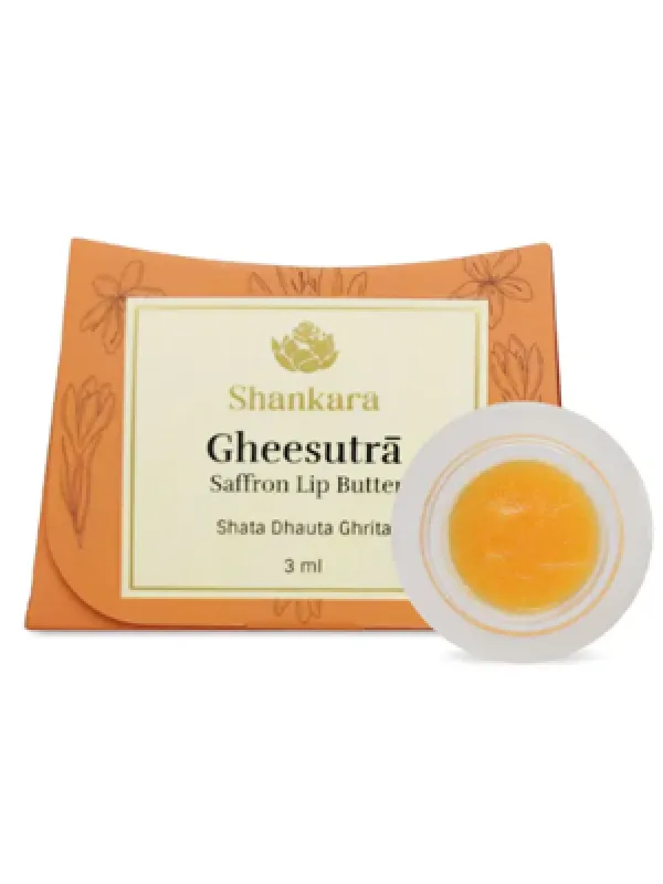 Shankara Gheesutrā Saffron Lip Butter, Ayurvedic Lip Balm for Soothing Dry, Inflamed, and Chapped Lips - Nourishment, Moisturizing, and Hydration up to 12 Hours - (Pack of 1) - 3ml