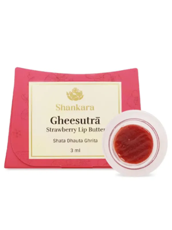 Shankara Gheesutrā Strawberry Lip Butter, Ayurvedic Lip Balm for Soothing Dry, Inflamed, and Chapped Lips - Nourishment, Moisturizing, and Hydration up to 12 Hours - (Pack of 1) - 3ml