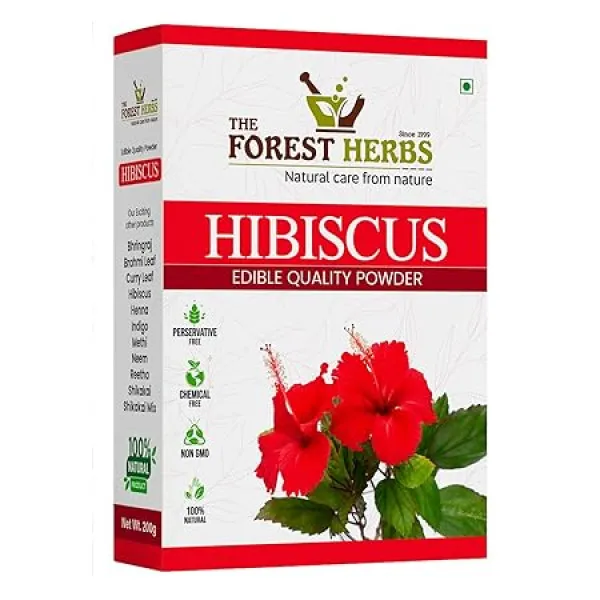 The Forest Herbs Natural Care From Nature Hibiscus Flower Powder 200g (Pack Of 1) | Ideal for Hair pack, Face pack, Eating, and Hibiscus tea | Gudhal Ka Phool Powder | 100% Pure and Natural, No Preservatives
